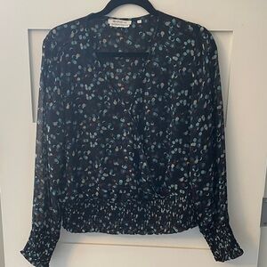 Elegant Black and Blue Polka Dot Blouse